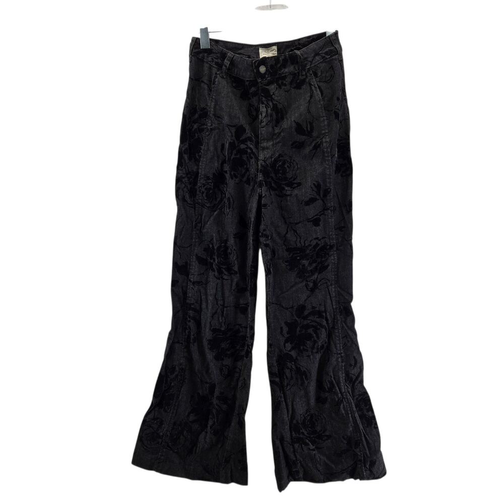 Pilcro High Rise Black Floral Velvet‎ Flare Jeans 30 Whimsygoth Fairy Grunge - Picture 3 of 13
